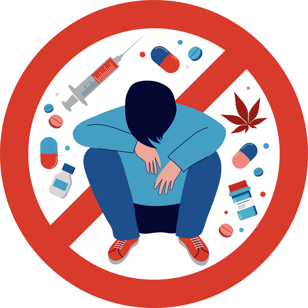 Stop Drug Abuse Symbol with Male Teen Illustration